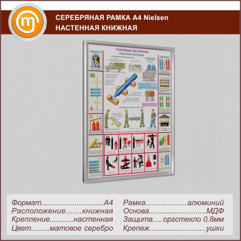Багетная настенная рамка «Nielsen» А4 формата, книжная, матовое серебро