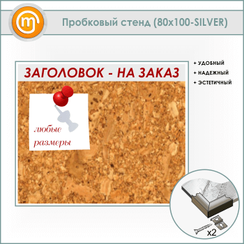 Пробковая доска с заголовком, 100х80 см (IN-06-SILVER)